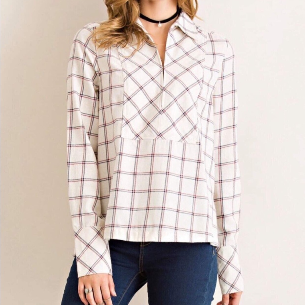 NWT Entro Long Sleeve Plaid Top, Women’s Blouse